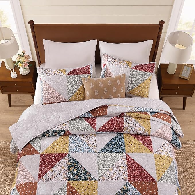 BLOOMHAVEN Quilt Set Twin Size, Patchwork Burnt Orange Floral Quilt Sets - Image 7