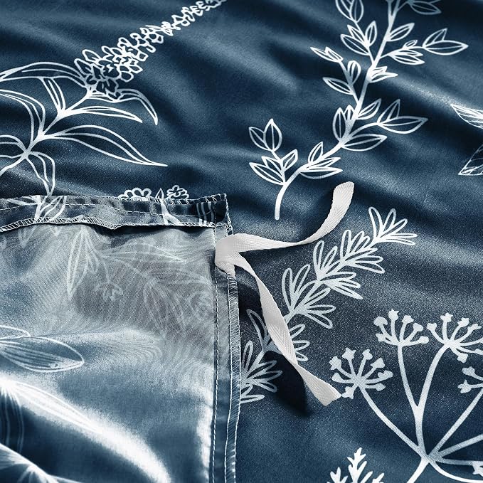 MUXHOMO Duvet Cover Queen Size, Reversible Floral Navy Duvet Cover Set - Image 5