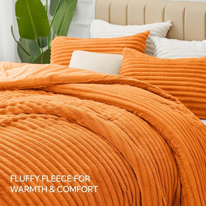 BEDELITE Fleece King Comforter Set -Super Soft & Warm Fluffy Burnt Orange - Image 6
