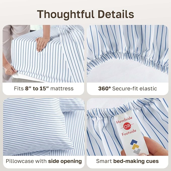 California Design Den Printed Striped Twin XL Sheets Set - Image 5