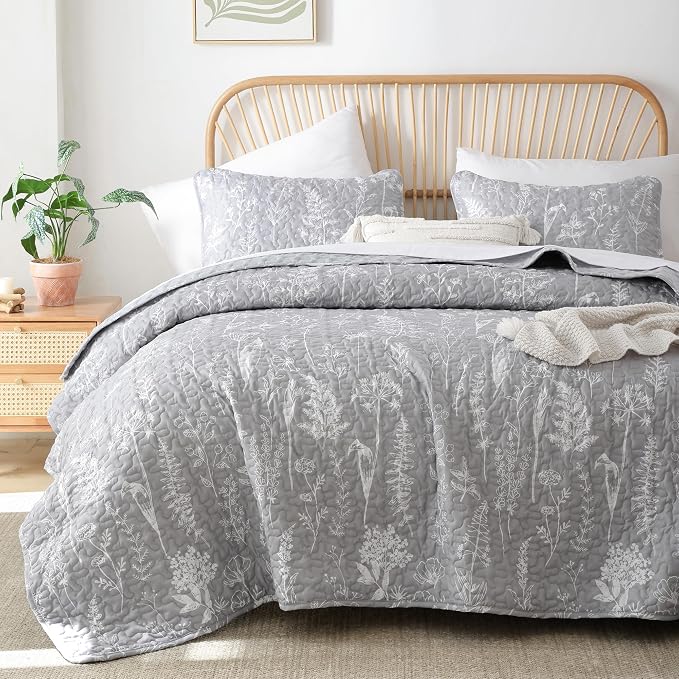JANZAA Quilts Queen Size Bed Spread Botanical 3 Pieces Quilts Queen Size Sets - Image 5