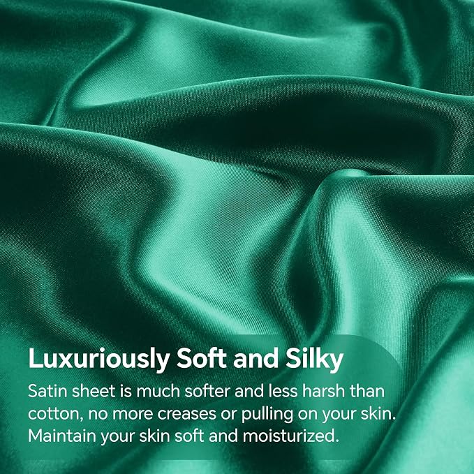 BEDELITE Satin Sheets Twin XL Size Bed Set, Luxury Soft Dark Green Sheets - Image 4