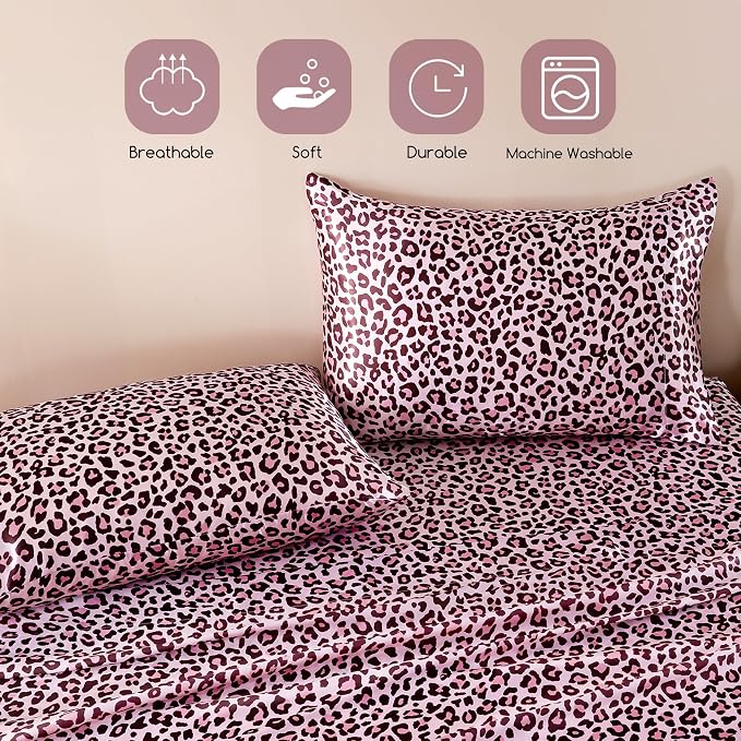MR&HM Satin Bed Sheets with Elastic Corner Straps, Full Size Sheets Set - Image 6