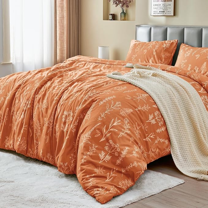 MUXHOMO Duvet Cover Queen Size, Reversible Floral Caramel Duvet Cover Set by MUXHOMO