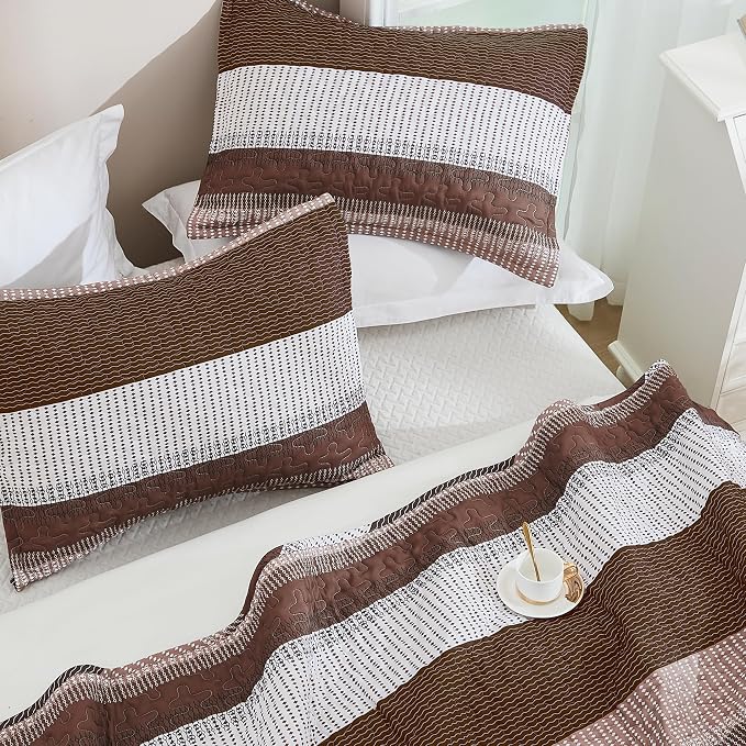 Andency King Size Quilt Set Brown, 3 Pieces Coffee Ultra Soft Lightweight - Image 3