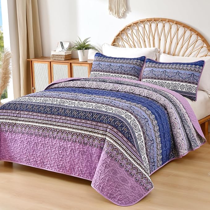 WONGS BEDDING Boho King Quilt Set, Lightweight Bed Decor Bedspread - Image 2