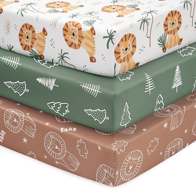 Baby Crib Sheets for Boys and Girls, 3 Pack Fitted Toddler Bed Sheets Neutral by FIEMOL