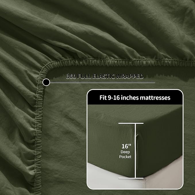 LBRO2M 100% Pure Linen Sheet Set Deep Pocket Up to 16" Bed Sheets Sets - Image 5