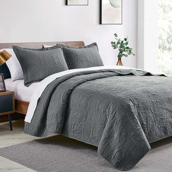 Love's cabin Twin Quilt Set Dark Grey Bedspreads Bedding Set - Image 2