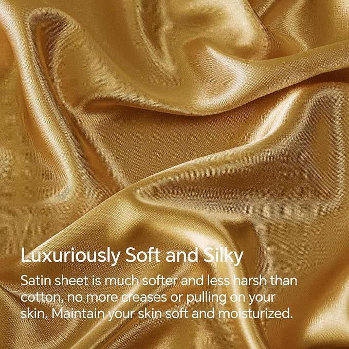 BEDELITE Satin Sheets Full Size Bed Set, Luxury Soft Gold Silky Sheets - Image 3