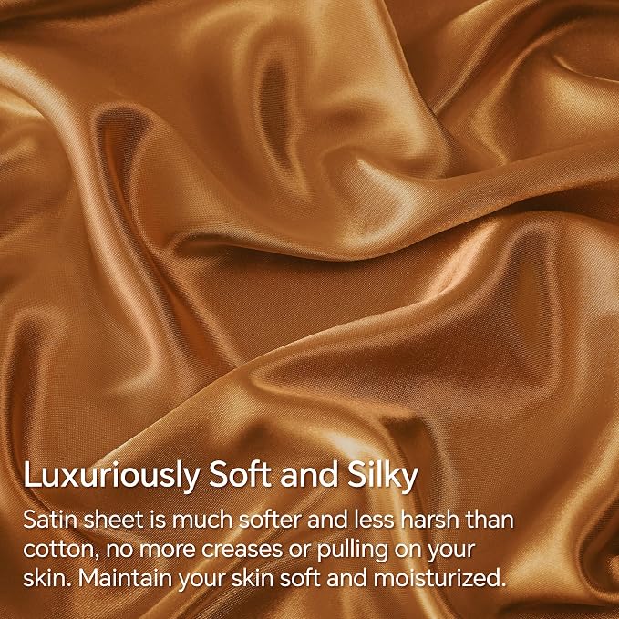 BEDELITE Satin Sheets Full Size Bed Set, Luxury Soft Burnt Orange Silky Sheets - Image 3