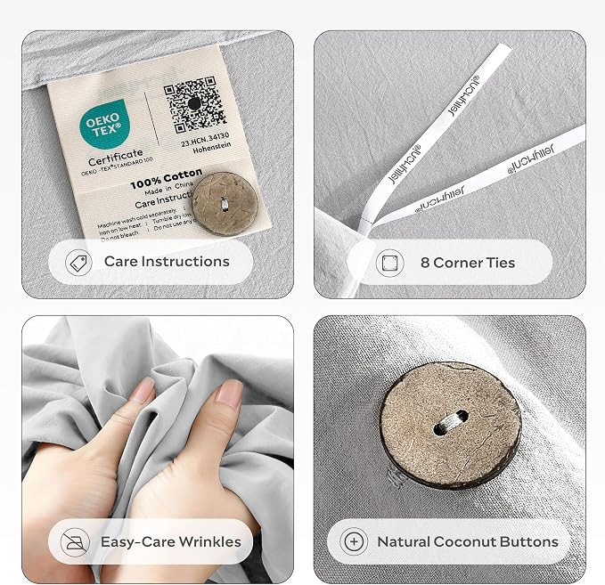 JELLYMONI 100% Washed Cotton Duvet Cover King – Soft, Breathable Linen-Look - Image 4