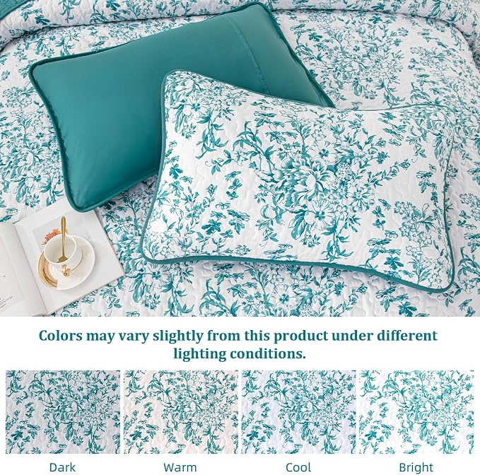 WONGS BEDDING Quilt Queen Size, Teal Quilt Bedding Set - Image 5