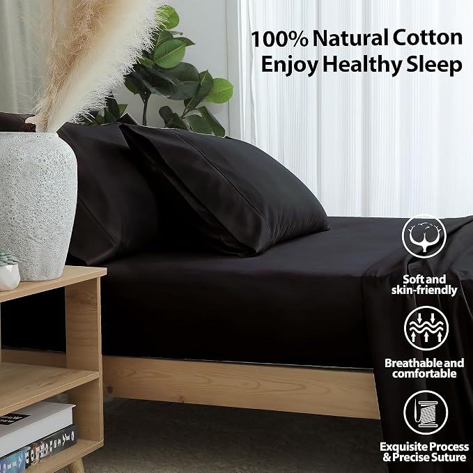 Twin Size Fitted Sheet Only Black, 100% Egyptian Cotton 600 Thread Count - Image 5