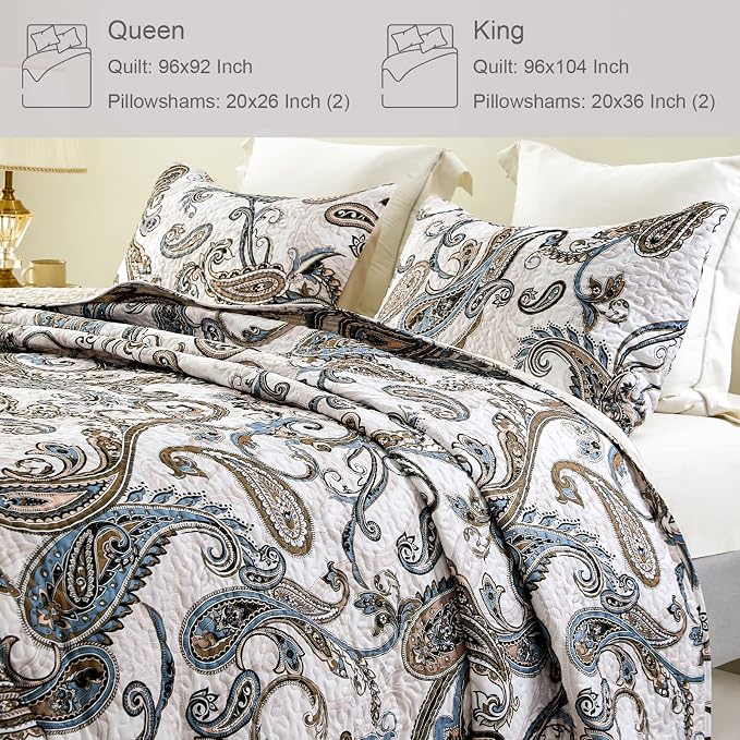 Whale Flotilla Reversible Printed Quilts Queen Size, Extra Soft Boho Paisley - Image 4