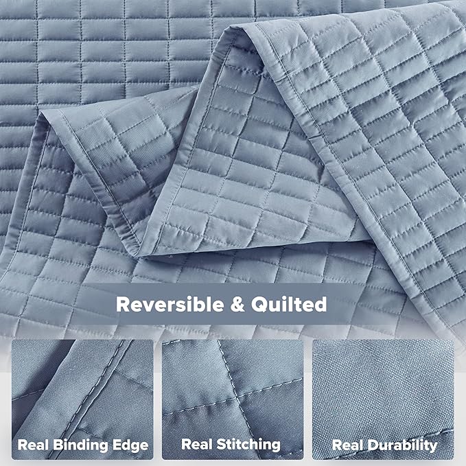 Comfort Spaces Blue Oversized Queen Quilt Set 102"x118" Bedspread Quilted - Image 6
