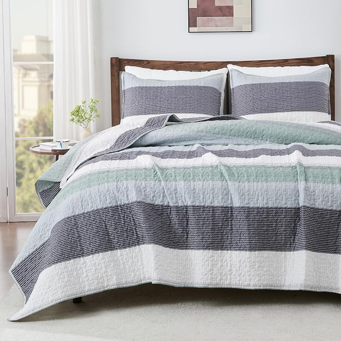 Andency Stripe Quilt Set Cal King, 3 Pieces Patchwork Bedspread Coverlet Set by Andency