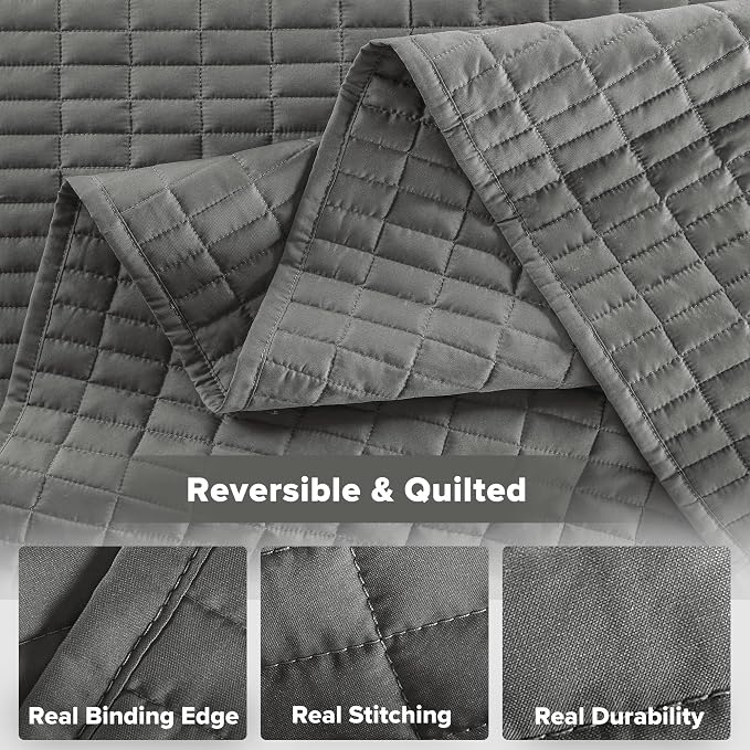 Comfort Spaces Charcoal Oversized Queen Quilt Set 102"x118" Bedspread Quilted - Image 6