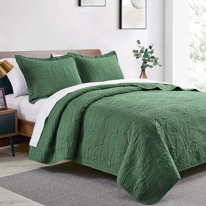 Love's cabin Twin Quilt Set Olive Green Bedspreads - Image 2