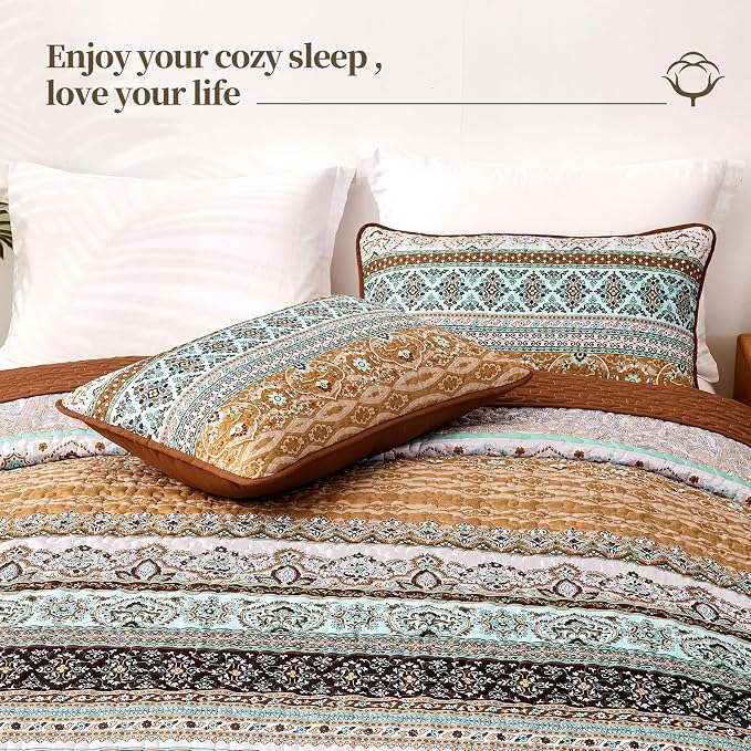WONGS BEDDING Boho Fall Quilt Set King, Ultra Soft Lightweight Bed Decor - Image 4