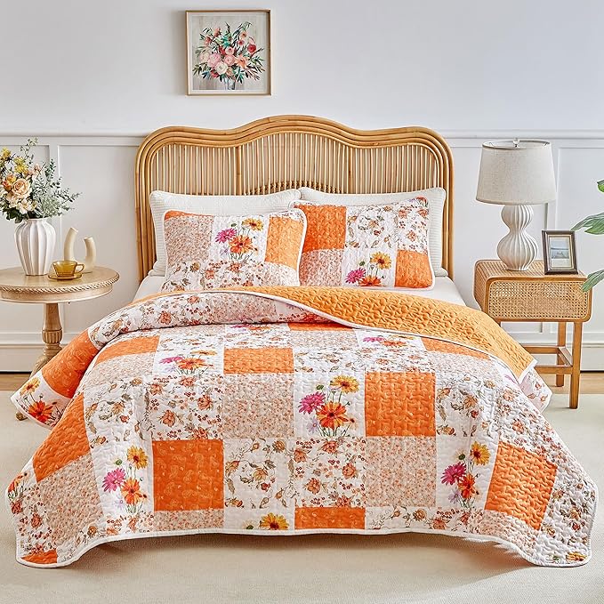 Joyreap 3 Pieces Floral Patchwork Quilt Set Queen, Smooth Soft Microfiber Quilt by Joyreap