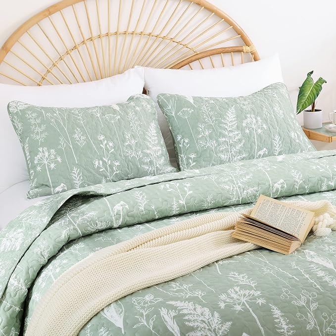 JANZAA Quilt King Size Sage Green Quilt Bed Spread Boho Quilt - Image 3