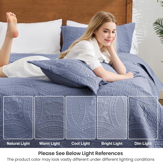 Love's cabin Oversized King Size Quilt Bedding Set Bluish Grey Bedspreads - Image 6