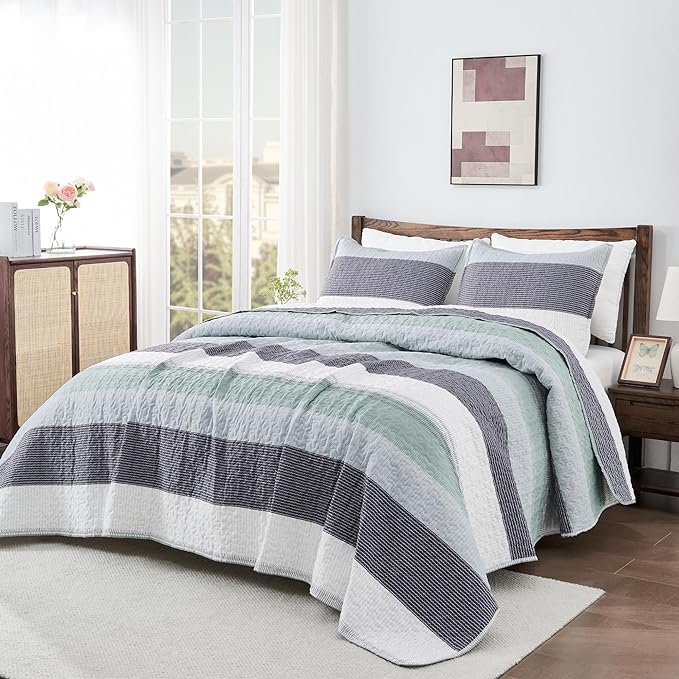 Andency Queen Quilt Bedding Set Sage Green, 3 Pieces Patchwork Mint Green - Image 6
