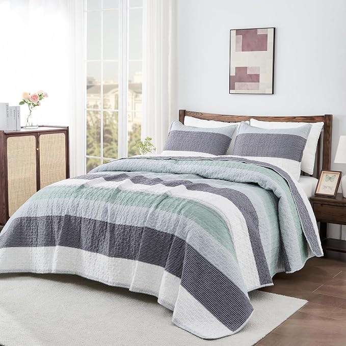 Andency King Size Quilt Set Sage Green, 3 Pieces Mint Green Ultra Soft - Image 6