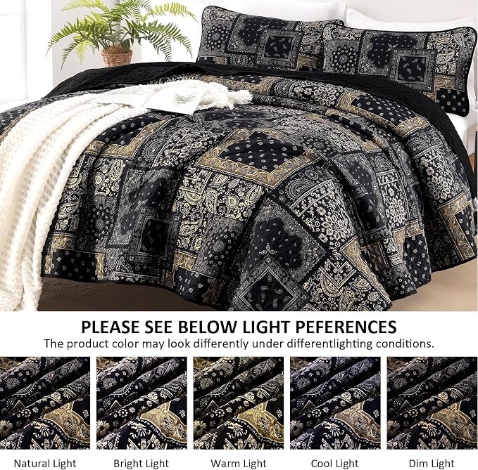 Cottolester Boho Patchwork Quilt Set Queen Size, Paisley Floral Bedding Set - Image 4