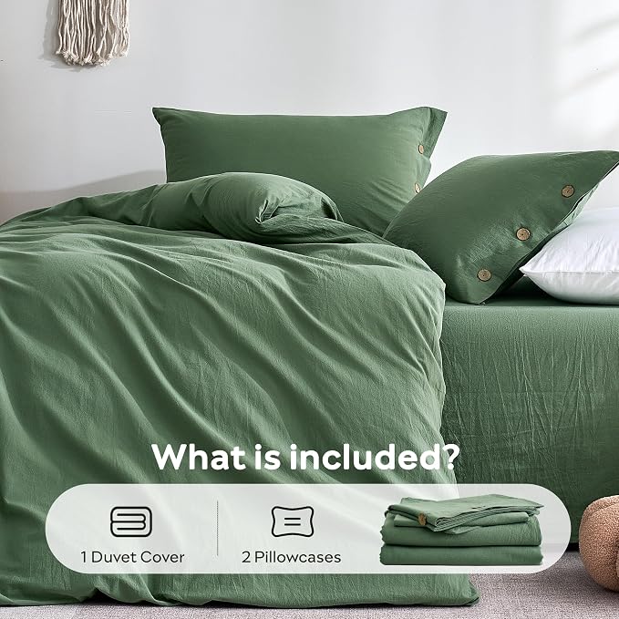 JELLYMONI 100% Washed Cotton Duvet Cover Queen – Soft, Breathable Linen-Look - Image 7