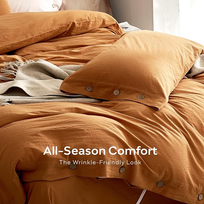 JELLYMONI 100% Washed Cotton Duvet Cover King – Soft, Breathable Linen-Look - Image 5