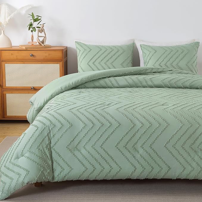 Andency Sage Green Comforter Full, Boho Soft Fluffy Warm Lightweight Bedding - Image 3