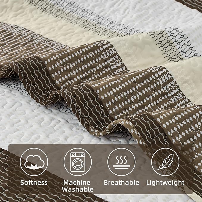 Andency California King Quilt Set Mocha Brown, 3 Pieces Ultra Soft Lightweight - Image 5