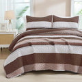 Andency Queen Quilt Bedding Set Brown, 3 Pieces Patchwork Coffee Striped Ultra by Andency