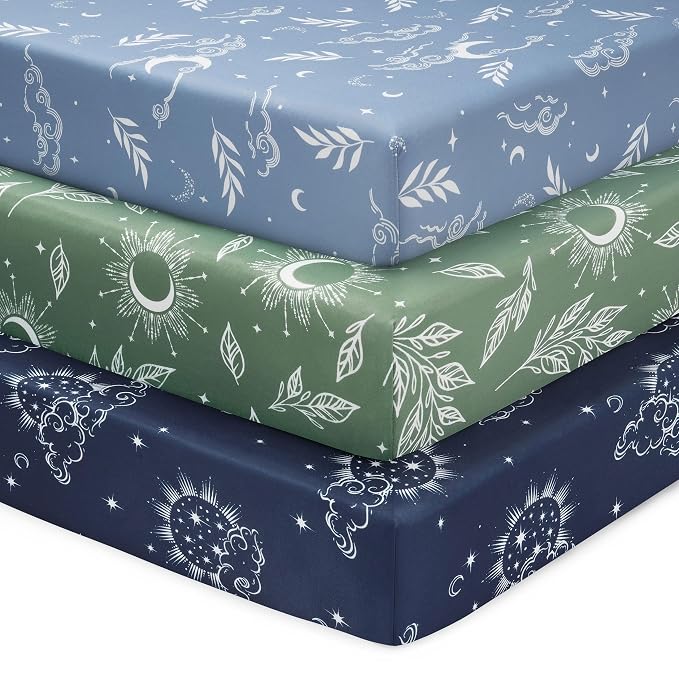 Baby Crib Sheets for Boys and Girls, 3 Pack Fitted Toddler Bed Sheets Neutral by FIEMOL