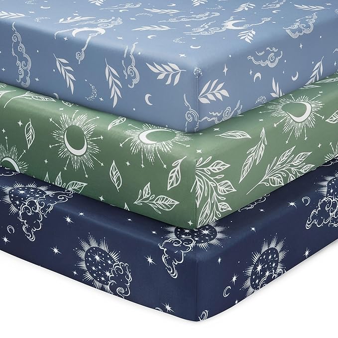Baby Mini Crib Sheets Boy, Portable 38”x26” Pack and Play Sheets Fitted by FIEMOL