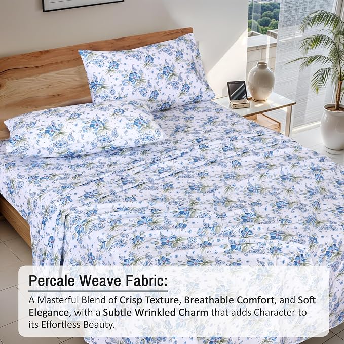 RUVANTI 100% Cotton Sheets Queen Size Set, 4 Pieces, Soft & Breathable Percale - Image 3