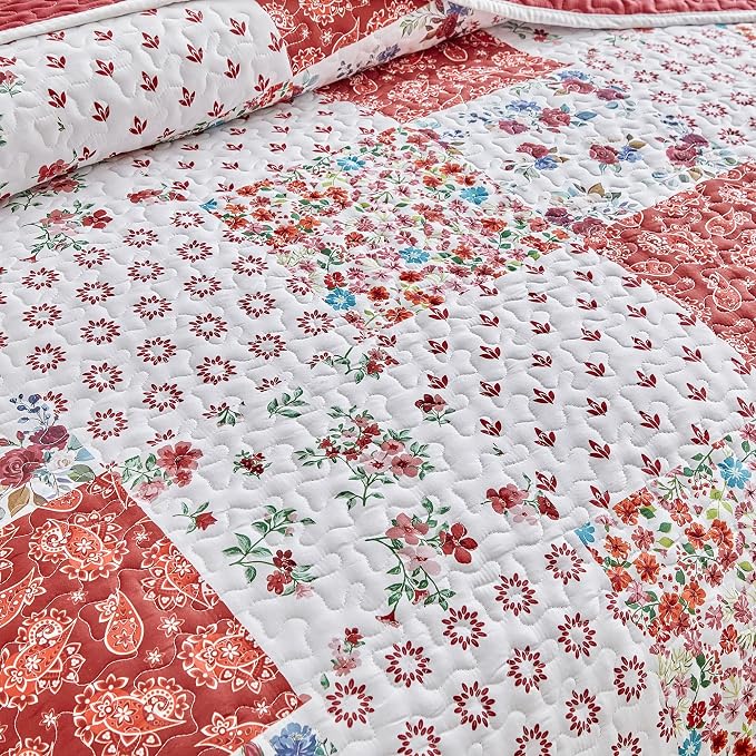Joyreap 3 Pieces Quilt Set California King, 102x114 inches- Floral Patchwork - Image 7