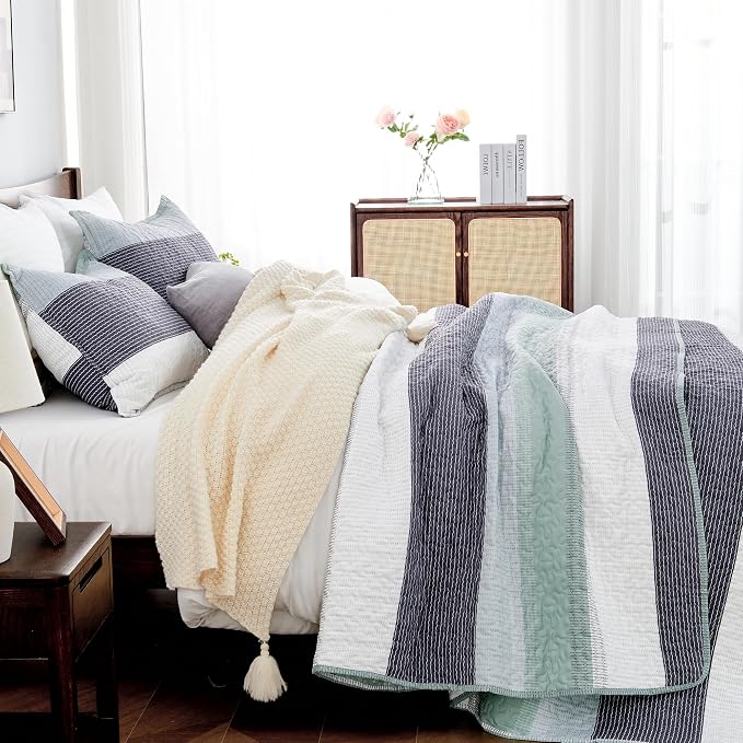 Andency King Size Quilt Set Sage Green, 3 Pieces Mint Green Ultra Soft - Image 2