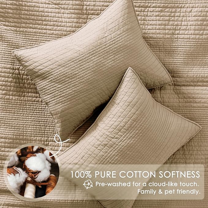 PALASSIO Striped Dark Beige 100% Cotton Quilt California Cal King Size Bedding - Image 4