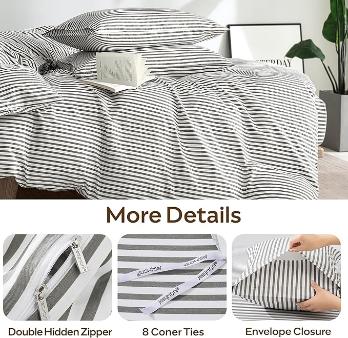 JELLYMONI 100% Natural Cotton 3pcs Striped Duvet Cover Sets - Image 4