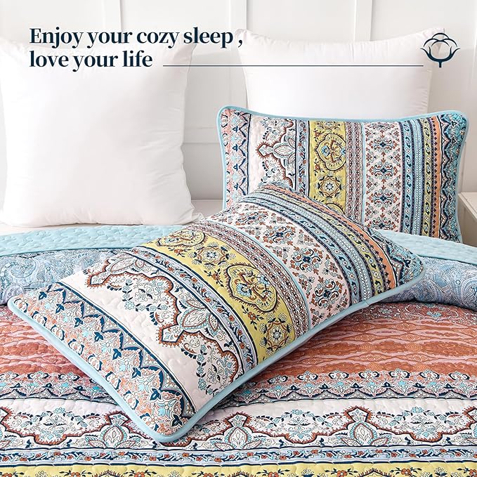 WONGS BEDDING Boho King Quilt Set, Lightweight Bed Decor Bedspread - Image 4