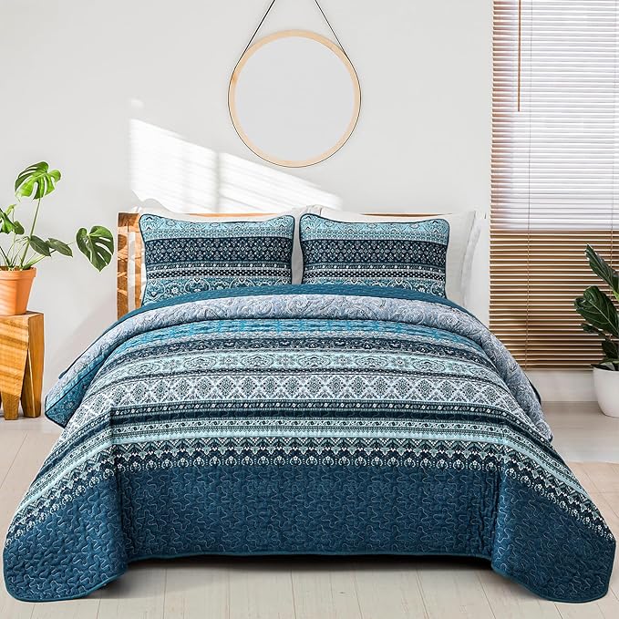 WONGS BEDDING Boho Quilt Set California King, Lightweight Polyester Bed Decor by WONGSBEDDING