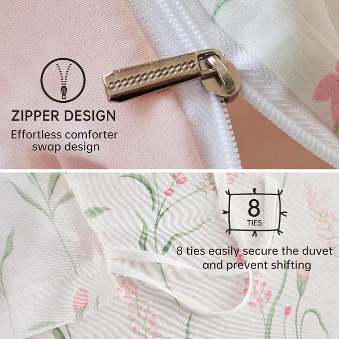 BOLINLIVING Pink Floral Duvet Cover Full Size, Reversible Botanical Spring - Image 8