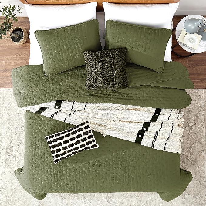 Olive Green Cloud King Size Quilt Bedding Sets - Image 2