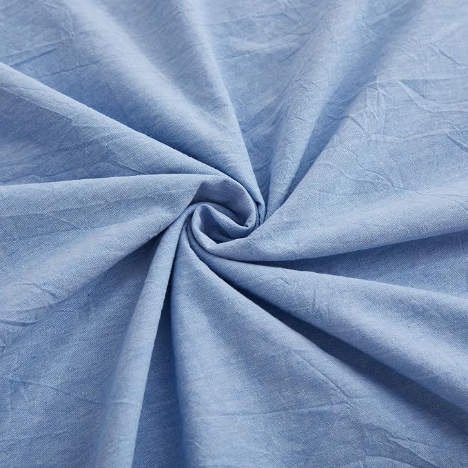 LOVQUE Light Blue Cotton Duvet Cover King Size, Linen Like Natural Bedding Set - Image 6