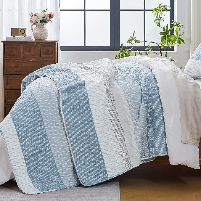 Andency King Size Quilt Set Misty Blue, 3 Pieces Summer Ultra Soft Lightweight - Image 2