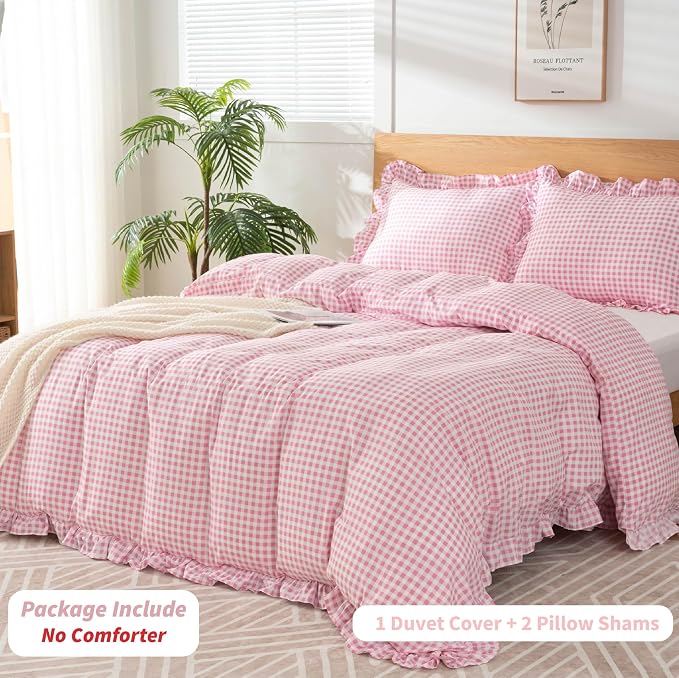Gingham Duvet Cover Full Size, 3 Pieces Soft Breathable Microfiber Plaid - Image 3