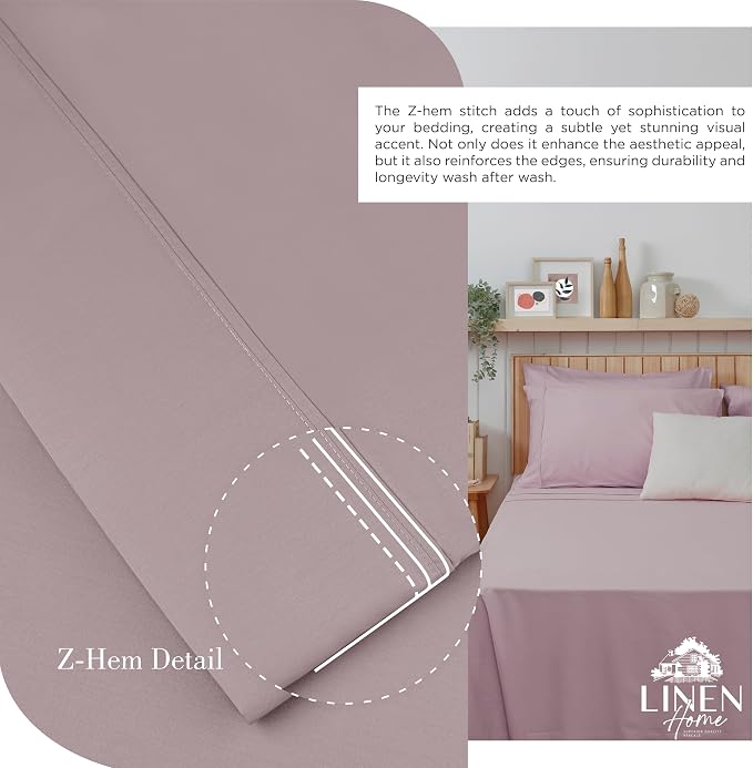 Linen Home 100% Cotton Percale Sheets Twin XL Size, Mauve Lavender, Deep Pocket - Image 3